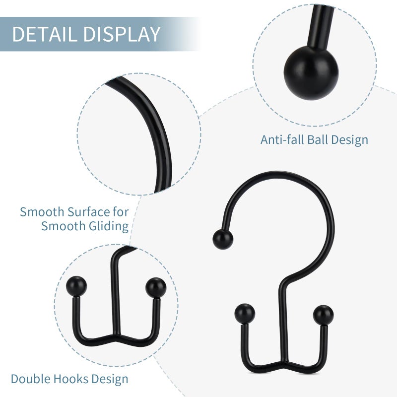Goowin 24 Pcs Shower Curtain Hooks, Goowin Shower Curtain Rings, Durable Rust Proof Black Shower Curtain Hooks, Shower Rings for Curtain, Double Glide Shower Curtain Hooks for Shower Curtain Rods, Black - Image 4